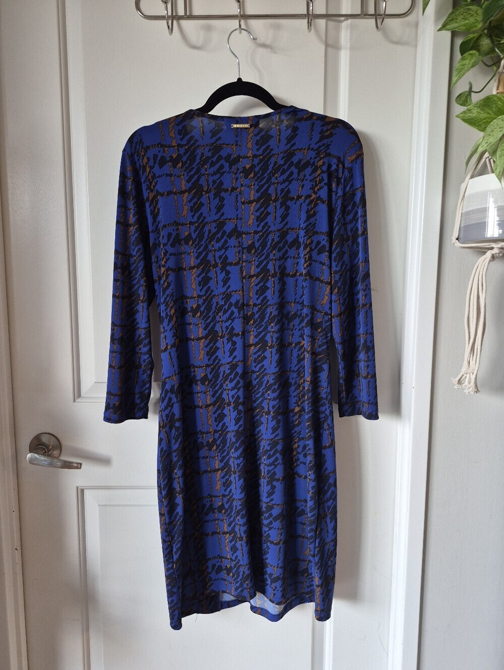 Michael Kors Royal Blue and Black Printed Wrap-Style Long Sleeve Dress - Picture 2 of 4